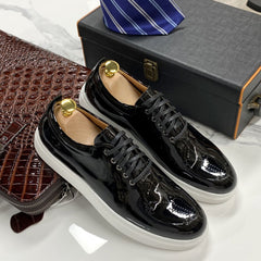 Luxury High Quality Mens Casual Shoes Patent Leather Lace Up Autumn