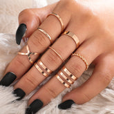 Punk Gold Round Hollow Geometric Rings Set for Women Girls