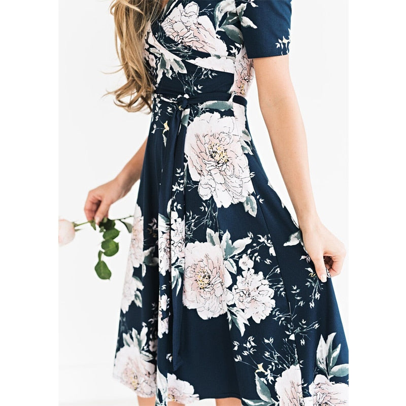 Women's Summer Bohemian Floral Loose Empire Fashion Dress Casual Sundress