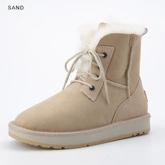 Fashion Leather Natural Wool Fur Lined Women