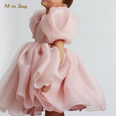 Fashion Girl Princess Vintage Dress Tulle Child Vestido Puff Sleeve Pink Wedding