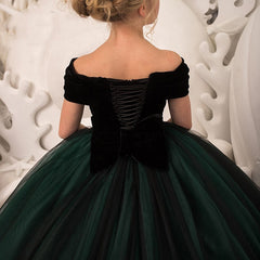 Kids Dresses Girl Elegant Long Prom Green Tulle Gowns Children Graduation