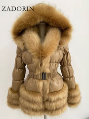Winter Warm Detachable Down Jacket Women Furry FAUX Fur
