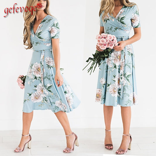 Women's Summer Bohemian Floral Loose Empire Fashion Dress Casual Sundress