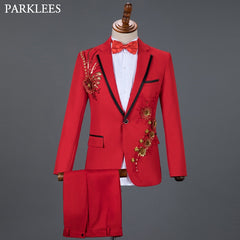 Tuxedo for Mens: Red Diamond Floral Men Suits for Wedding Mens Suits 3 Piece