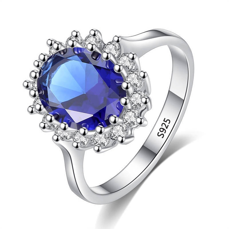 With Certificate Princess Cut 3.2ct Created Blue Sapphire Ring Original