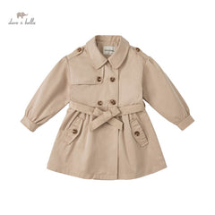 spring kids girls fashion solid button pockets hooded coat