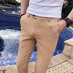 Men Suit Pants Solid Color Casual Business Dress Pants Slim