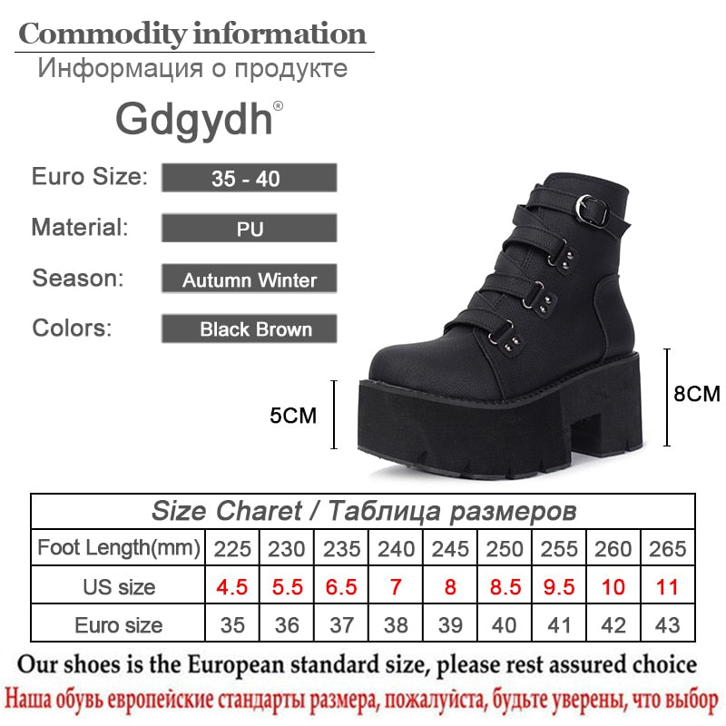 Spring Autumn Ankle Boots Women Platform Boots Rubber Sole Buckle