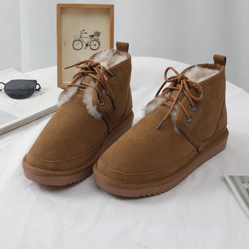 Genuine Leather Women's Snow Boots 100% Natural Fur