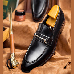 Fashion Black Color Slip-On Genuine Leather Mens Loafers Shoes Luxury