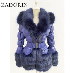 Winter Warm Detachable Down Jacket Women Furry FAUX Fur