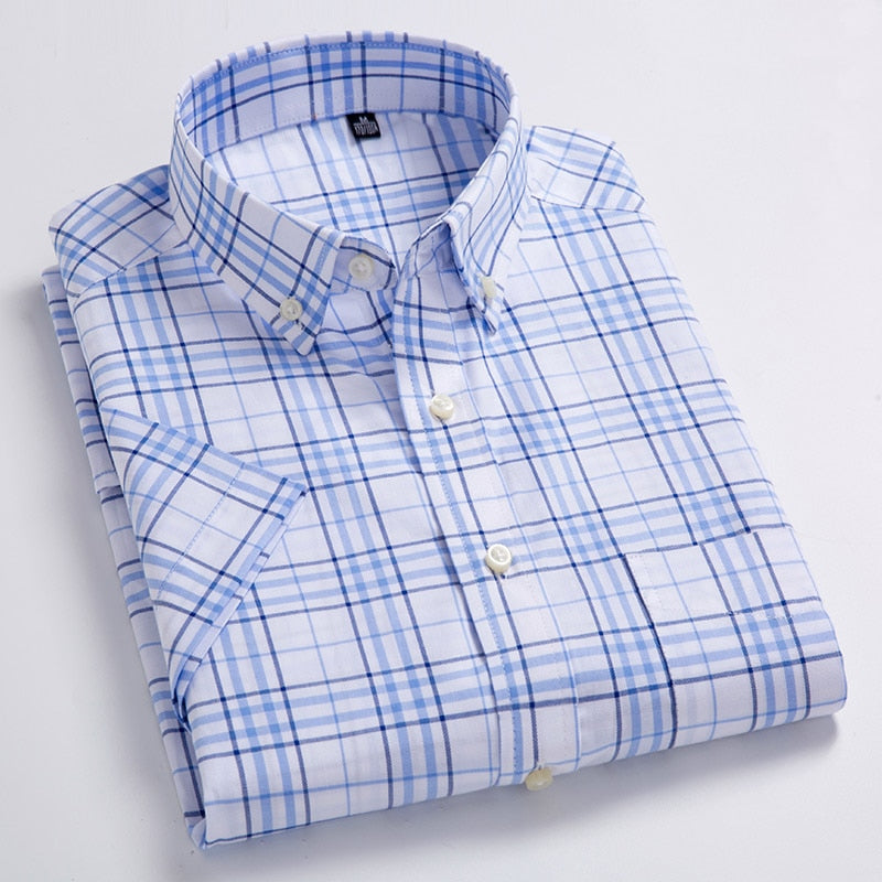 High Quality Men Oxford Casual Shirts Leisure Design Plaid Men