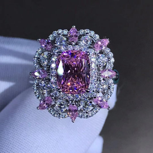 Luxury 100% 925 Sterling Silver 3EX 2CT VVS Pink Created Moissanite