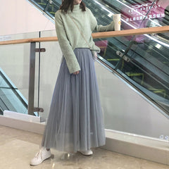 Maxi Long Tulle Skirt Women High Waist Ball Gown Skirts Spring