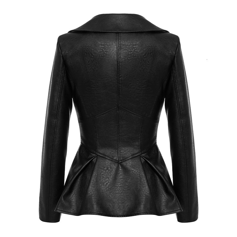 Biker Style Patchwork Irregular Jacket Women Lapel Collar