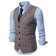 Mens Suit Vest Fashion Slim Fit Thin Plaid Men Waistcoat Tops Slim Business Vest