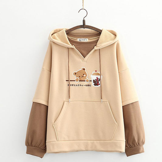 Fashion Women Hoodies Winter Clothes Kawaii Fleece Cute Bear Anime