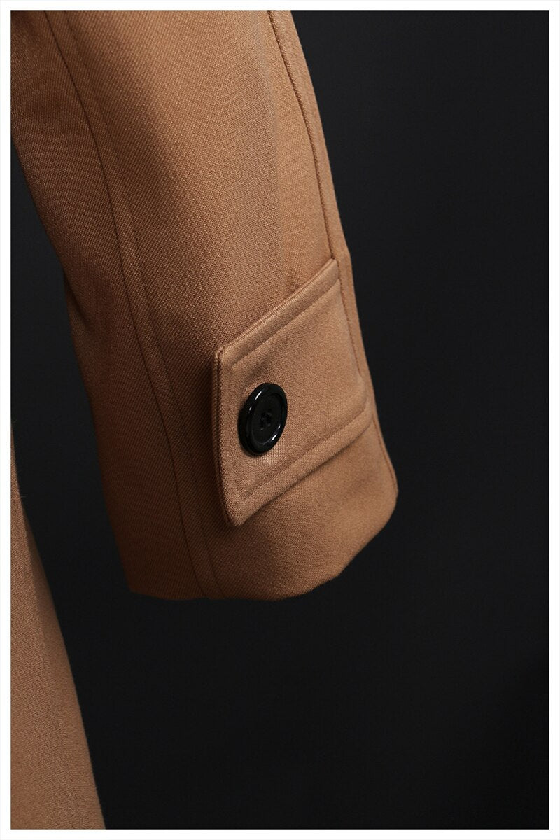 Women Khaki Pu Leather Big Size Long Trench Lapel Long