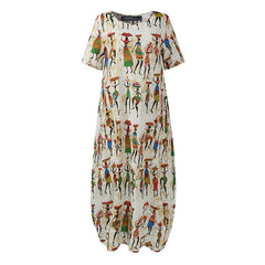 Women Summer Sundress ZANZEA Stylish Cartoon Print Maxi Dress Casual