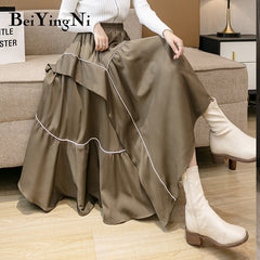 Korean Style Midi Skirt Women Fashion Casual Retro Black Pleated Skirts