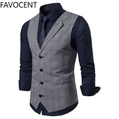 Mens Suit Vest Fashion Slim Fit Thin Plaid Men Waistcoat Tops Slim Business Vest