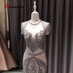 Evening wear Dresses: Mermaid Evening Night Dress for Women Crystal Handmade Cap