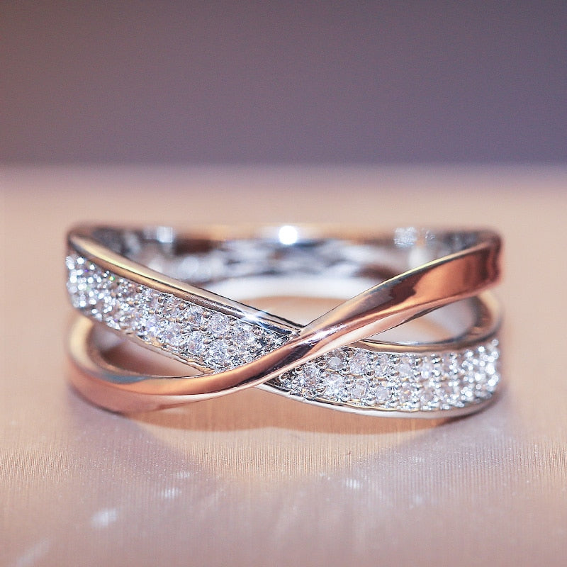 Huitan Fresh Two Tone X Shape Cross Ring for Women Wedding