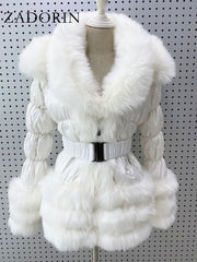 Winter Warm Detachable Down Jacket Women Furry FAUX Fur