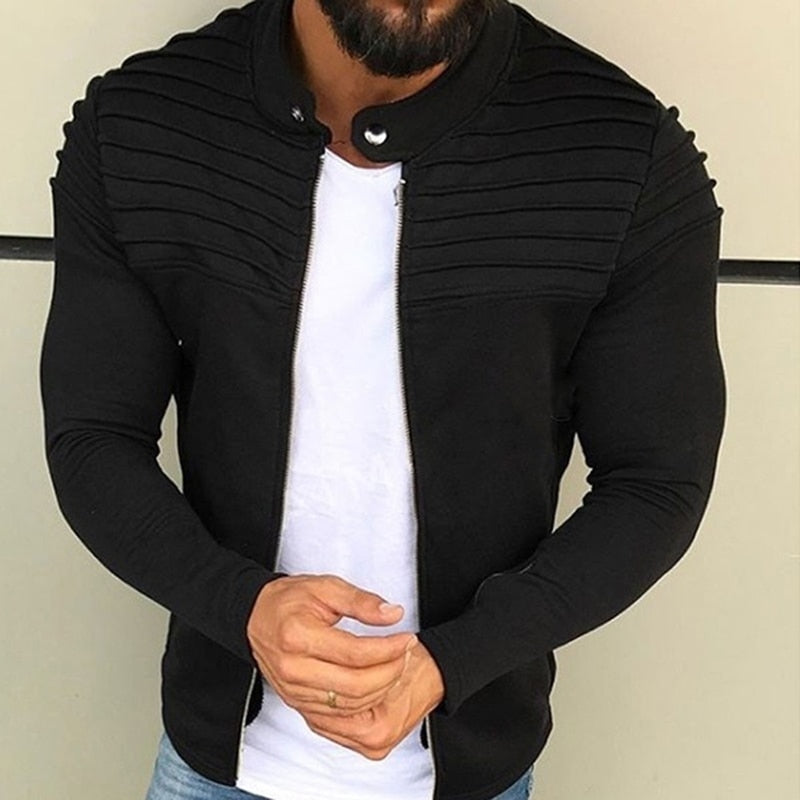 Sports Casual Men Jacket Men Autumn Pleats Slim Stripe Fit Jacket