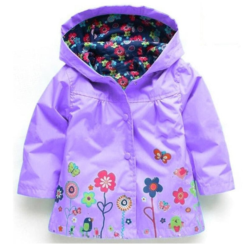 Flowers Girls Jackets Autumn Waterproof Kids Jacket Windbreaker Coat Hooded