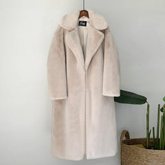 Women Winter Warm Faux Fur Coat Thick Women Long Coat Turn Down