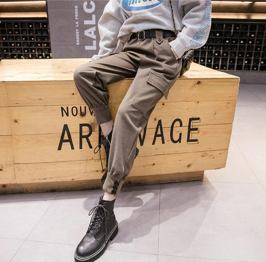 Streetwear Cargo Pants Women Harajuku Winter Woolen Warm Ladies Trousers