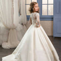 Flower Girl Dresses Lace Backless Tulle Girl Dresses For Wedding Vintage Little Girl