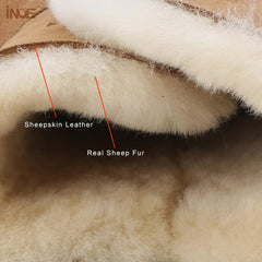 Fashion Leather Natural Wool Fur Lined Women