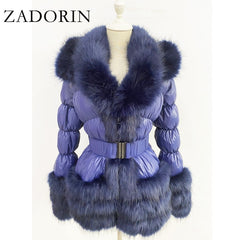 Winter Warm Detachable Down Jacket Women Furry FAUX Fur