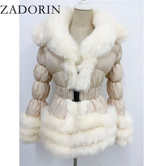 Winter Warm Detachable Down Jacket Women Furry FAUX Fur