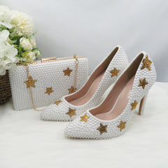 Matching Shoes and Bags: Gold Star Women Wedding Shoes With Matching Bag Bride