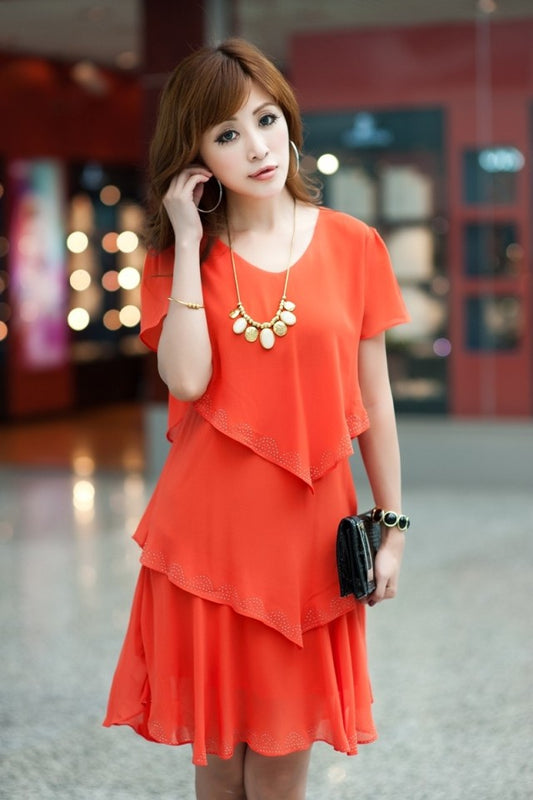 woman Loose Short sleeve Ruffles Chiffon dress Plus Size woman clothing vestidos S-5XL