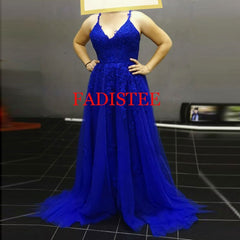 Lace Navy Blue V-neck Vestidos De Fiesta Noche Prom Party Evening Dresses