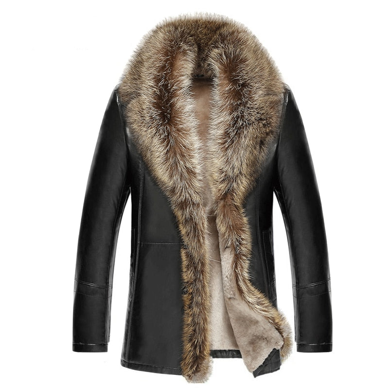Winter Fur Men's Leather Jacket Fashion Wool Genuine Leather Jacket
