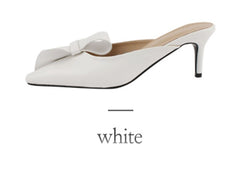 Tip-toed high-heeled bow slippers for women in summer wearing thin-heeled