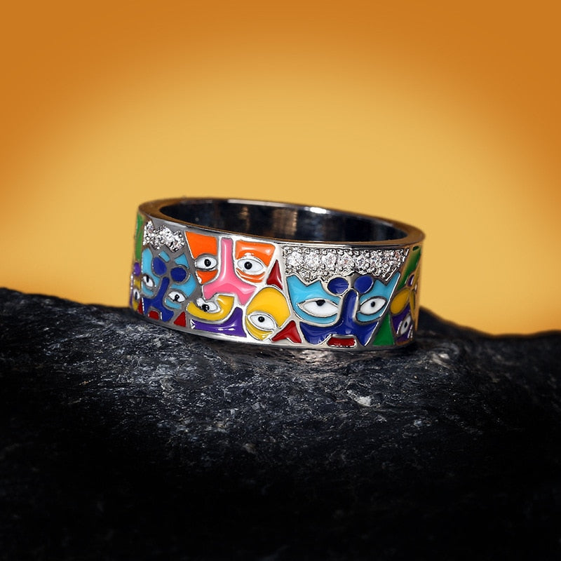 Rings For Women White CZ Handmade Enamel Lovely Cat Unique Trendy