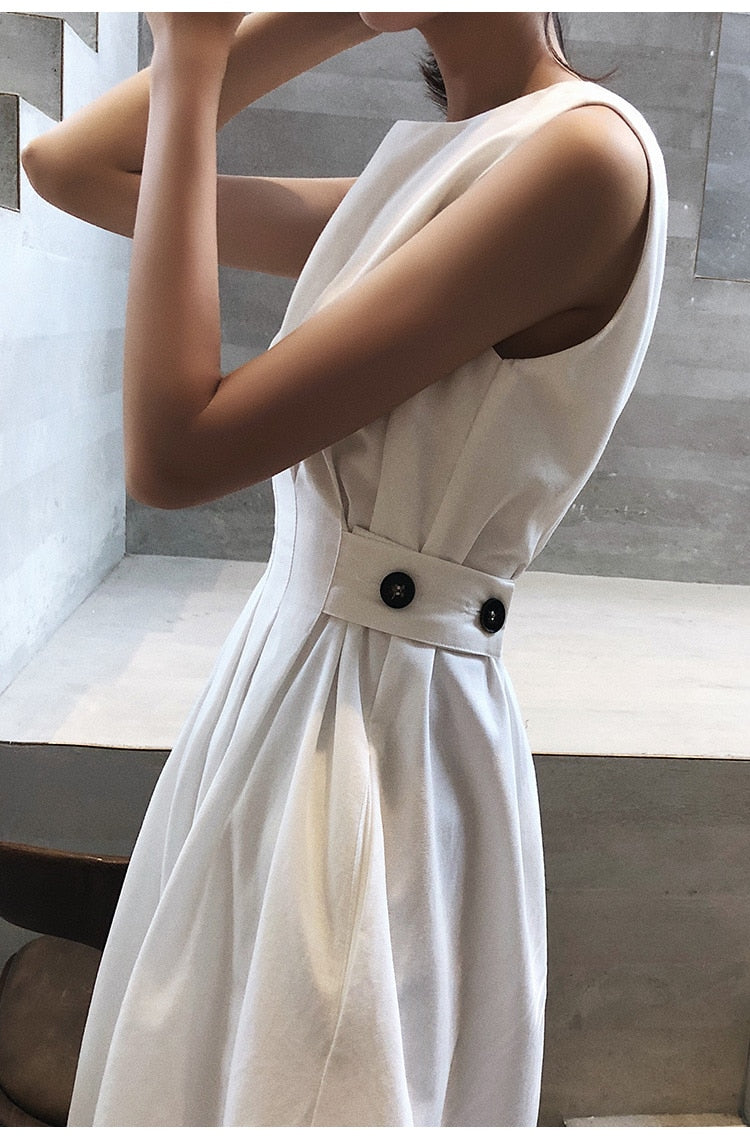 Women Solid White Black Fashion Elegant Casual Party Dress O neck Sleeveless