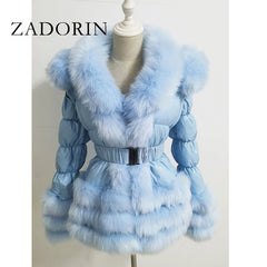 Winter Warm Detachable Down Jacket Women Furry FAUX Fur