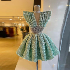 Evening wear Dresses: Party Dresses V Neck Sleeveless Sequins Sparkly Short