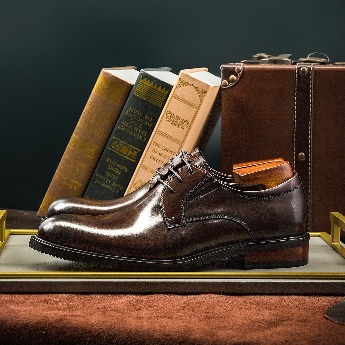 Man Dress Shoes 2 Color HandMade Men Genuine Leather Derby Shoes