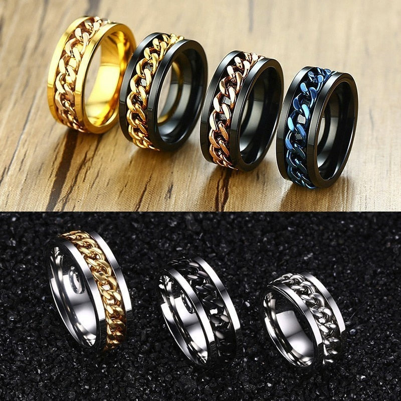 Spinner Ring For Men Stainless Steel Cuba Chain Wedding Men Anti Stress Jewelry