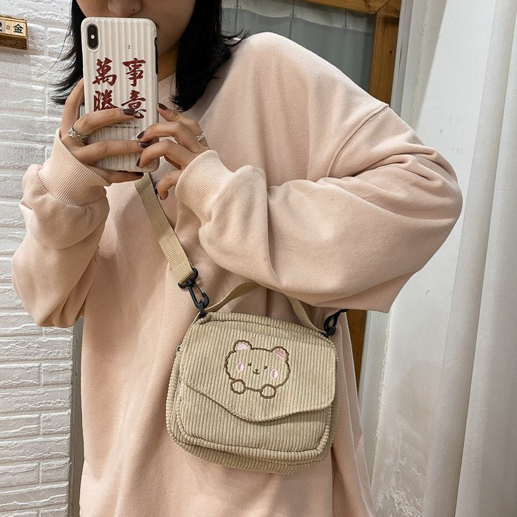 Women Canvas Zipper Bag Preppy Style Student Tote Shoulder Messenger Bag