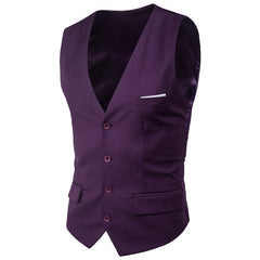 Purple Suit Vest Men Spring Slim Fit Sleeveless Vest Waistcoat Mens